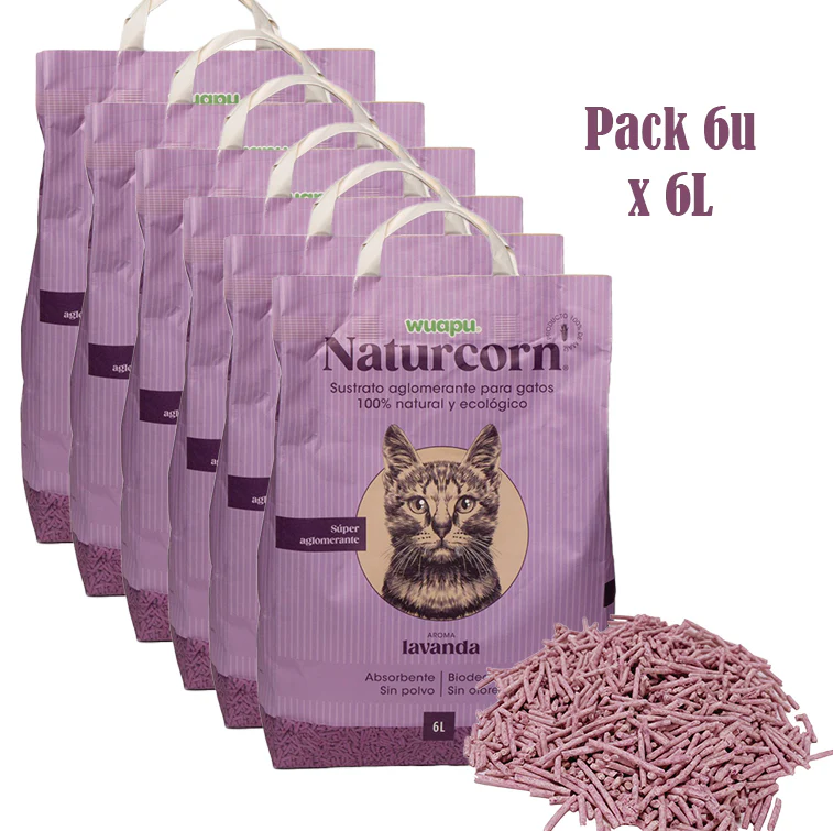 Sustrato Absorbente Wuapu Naturcorn Lavanda En Pelet Biodegradable Para Gato 3 Uds 17'5l - Image 2
