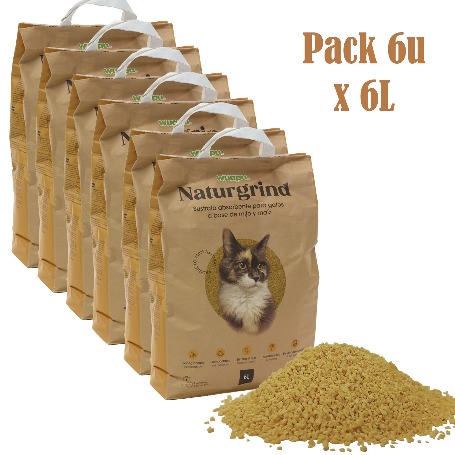 Sustrato Absorbente Wuapu Naturgrind Biodegradable Y Compostable Para Gato 1 U 17'5l - Image 2