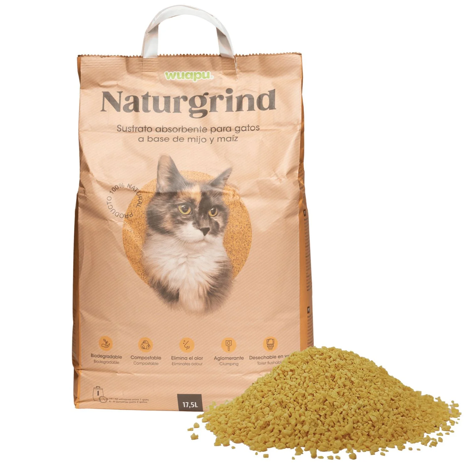Sustrato Absorbente Wuapu Naturgrind Biodegradable Y Compostable Para Gato 1 U 17'5l - Image 3