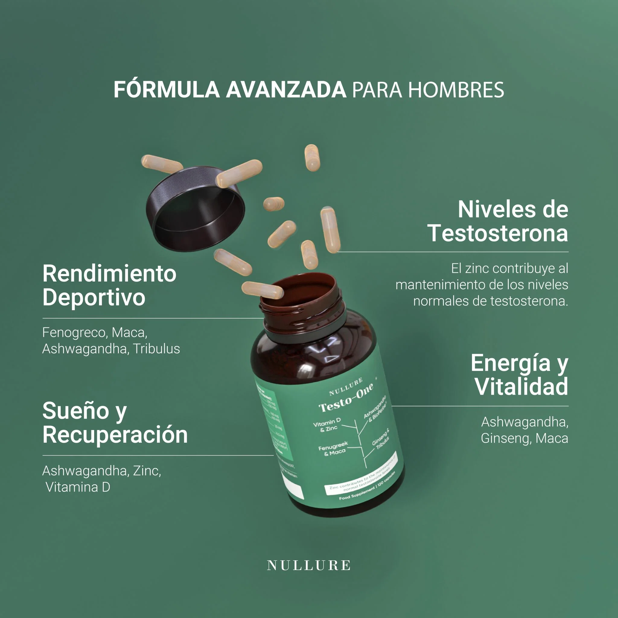 Testosterona natural hombre – maca, tribulus y ashwagandha para energía y vitalidad (120 cápsulas) - Image 2