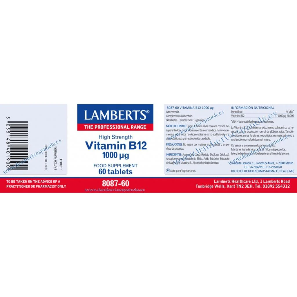 Vitamina B12  60 tabletas de 1000mg, Lamberts - Image 4