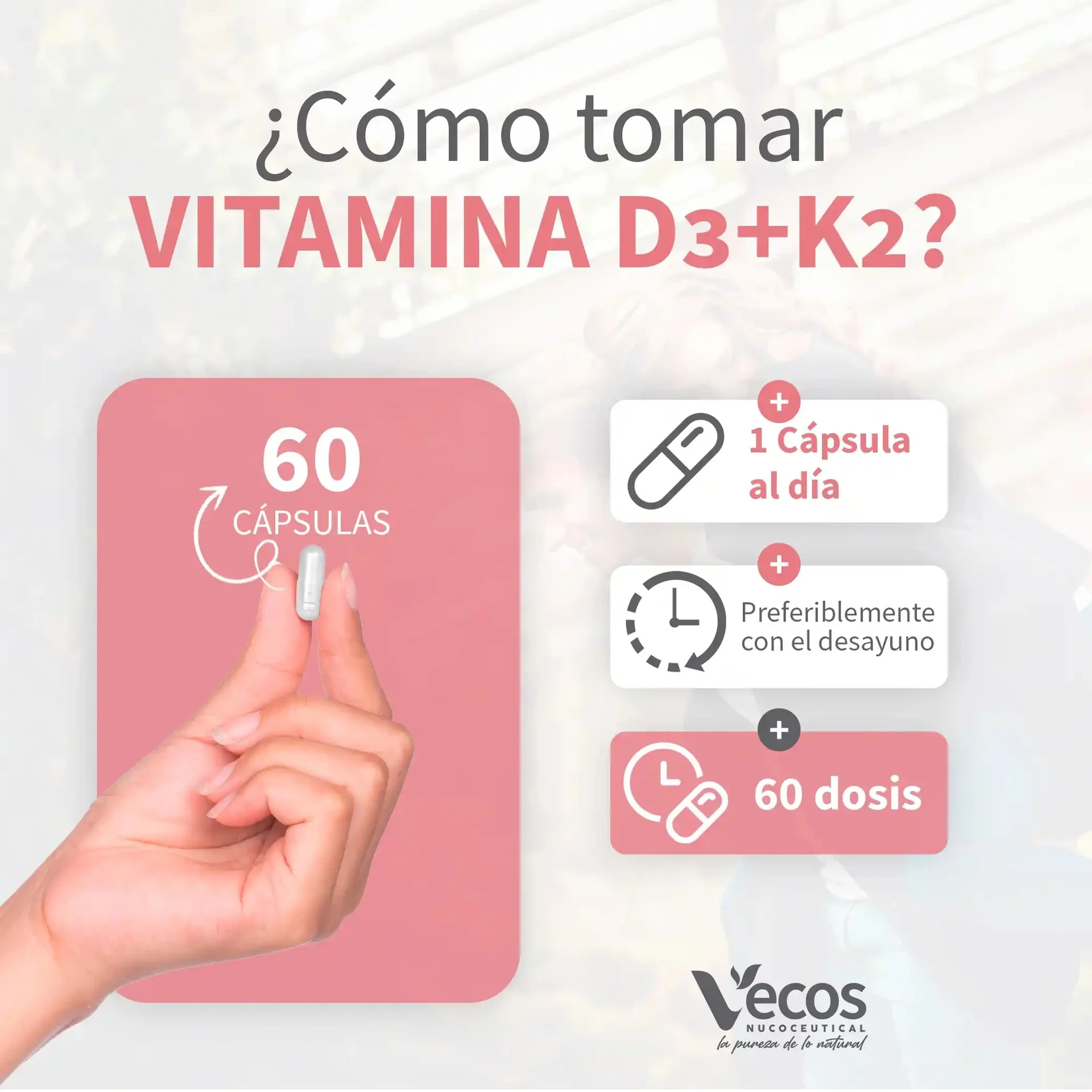 Vitamina D3 K2 Vecos 60 capsulas - Image 4