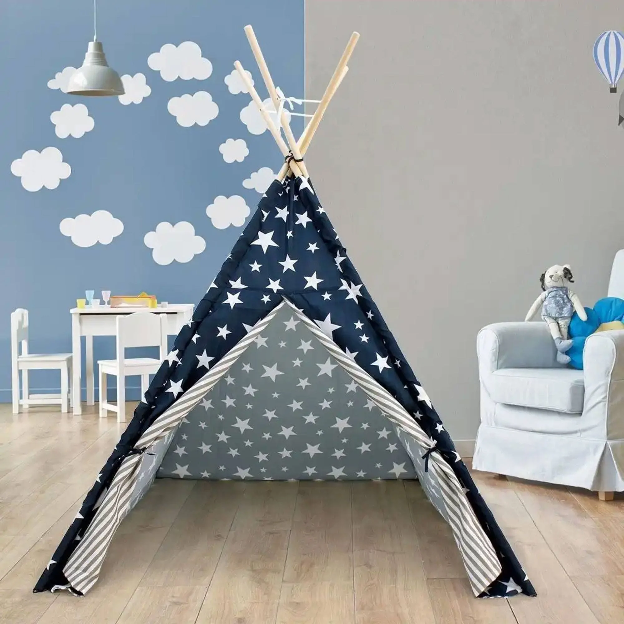 Well Home - Tipi De Poliéster Diseño De Estrellas Color Azul 103x103x160cm - Image 4
