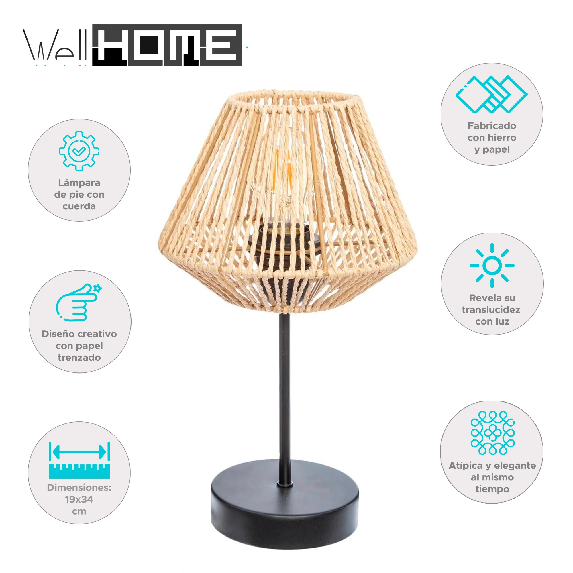 Wellhome Lámpara De Cuerda Natural Jily - Image 2