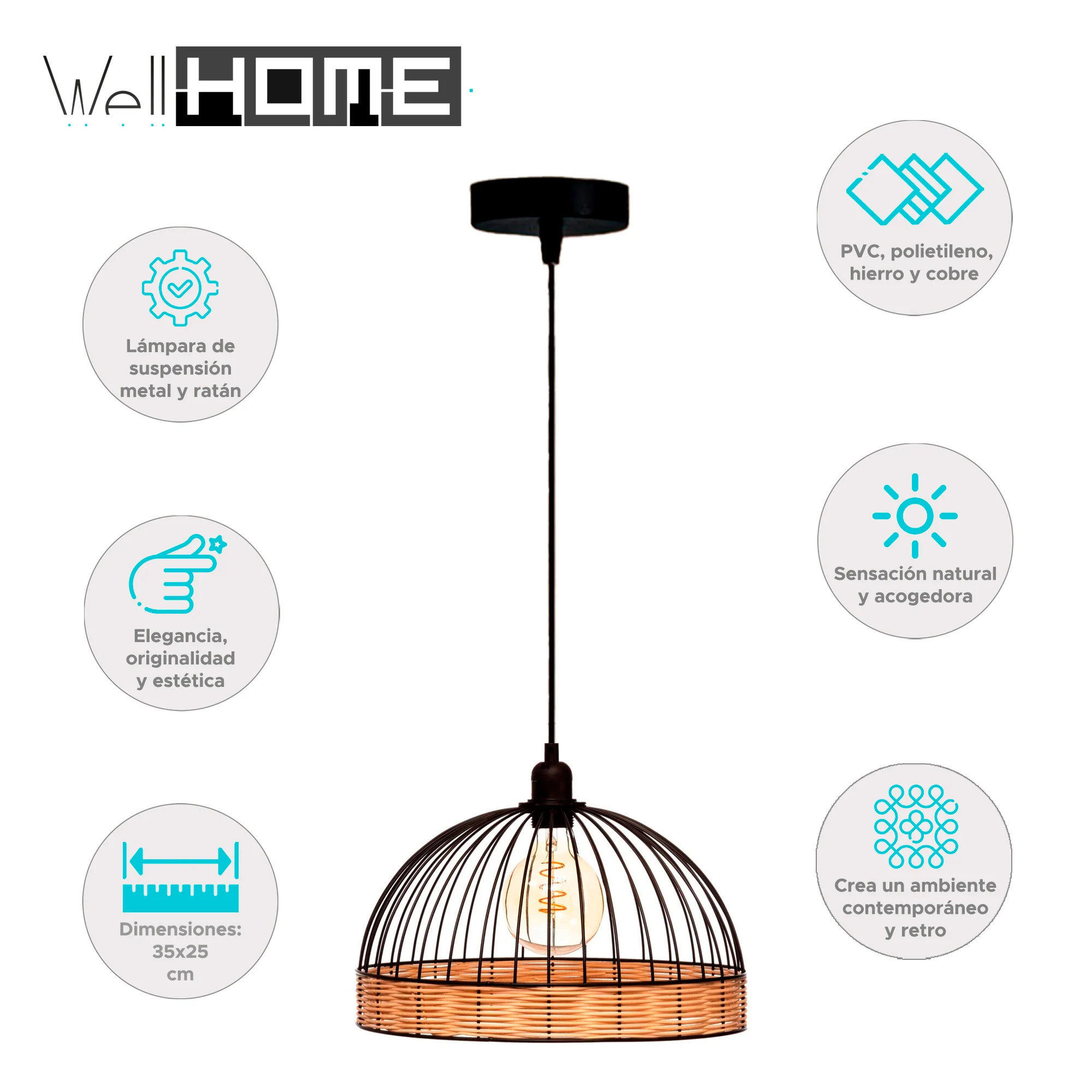 Wellhome Lámpara Suspensión Metal D.35cm - Image 2