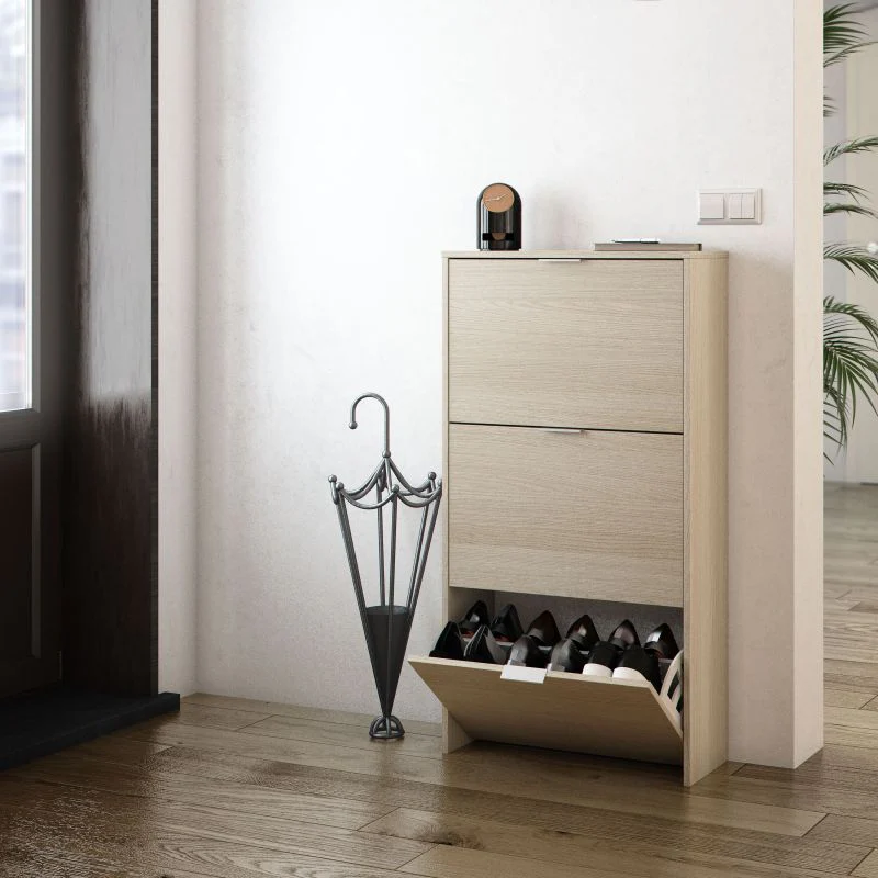 Zapatero Moderno De 3 Puertas Melamina, Roble, 60 X 113 X 22cm - Image 3